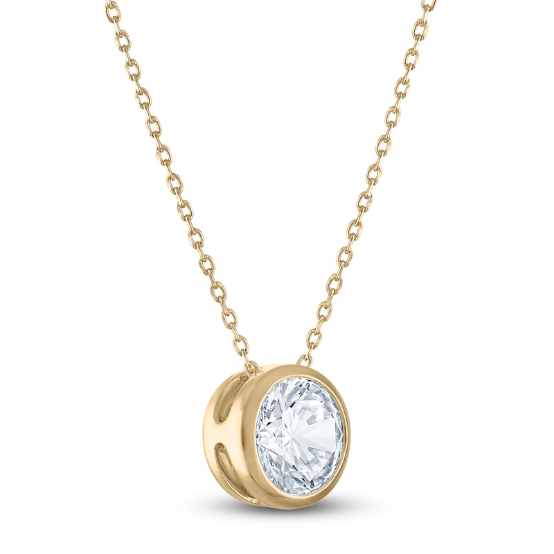 Main Image 2 of Certified Round-Cut Diamond Bezel-Set Solitaire Necklace 2 ct tw 14K Yellow Gold 18&quot; (I1/I)