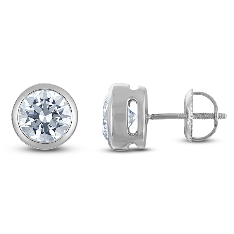 Certified Round-Cut Diamond Bezel-Set Solitaire Stud Earrings 2 ct tw 14K White Gold (I1/I)