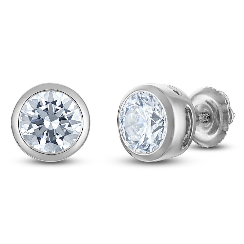 Main Image 2 of Certified Round-Cut Diamond Bezel-Set Solitaire Stud Earrings 2 ct tw 14K White Gold (I1/I)