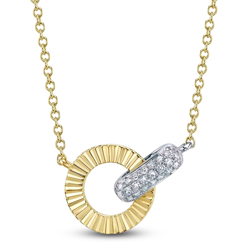 Main Image 1 of Shy Creation Diamond Link & Textured Circle Necklace 1/20 ct tw 14K Yellow Gold 18&quot; SC36214921