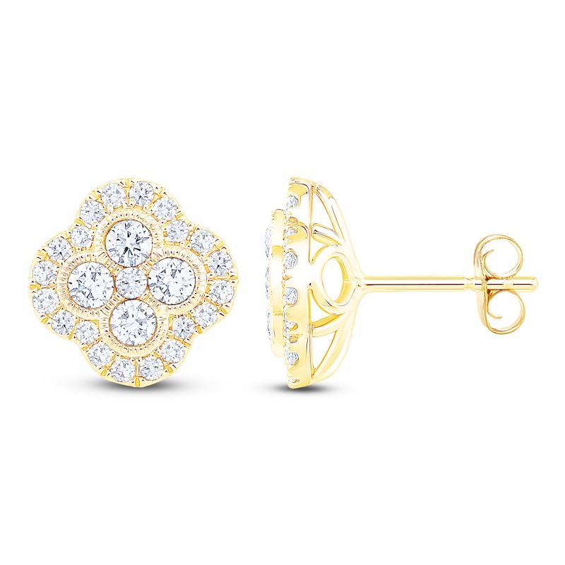 Diamond Clover Stud Earrings 1 ct tw 10K Yellow Gold