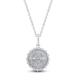 Diamond Moth Medallion Necklace 1/4 ct tw Sterling Silver 18&quot;