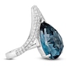 Thumbnail Image 2 of Pear-Shaped Natural London Blue Topaz & Diamond Chevron Cocktail Ring 1/2 ct tw 14K White Gold