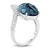 Thumbnail Image 5 of Pear-Shaped Natural London Blue Topaz & Diamond Chevron Cocktail Ring 1/2 ct tw 14K White Gold