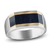 Thumbnail Image 1 of Forged by Jared Men's Angled Ring Sterling Silver, Blue Ion-Plated Damascus Steel & 18K Yellow Gold