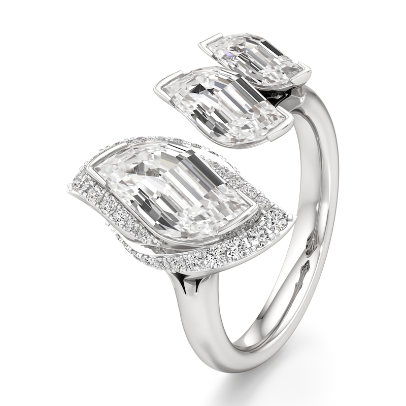 Main Image 4 of J'Lure Leaf Step-Cut Lab-Created Diamond Engagement Ring 3-3/4 ct tw 18K White Gold