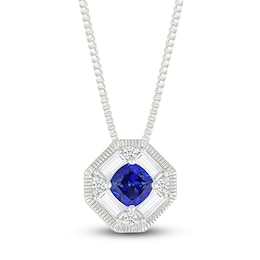 Cushion-Cut Blue Lab-Created Sapphire & White Lab-Created Sapphire Octagon Necklace Sterling Silver 18&quot;