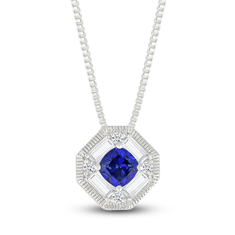 Cushion-Cut Blue Lab-Created Sapphire & White Lab-Created Sapphire Octagon Necklace Sterling Silver 18"