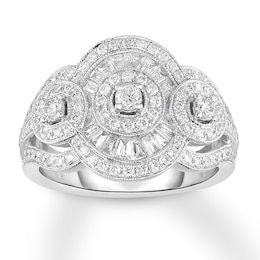 Diamond Ring 1 ct tw Round/Baguette 14K White Gold