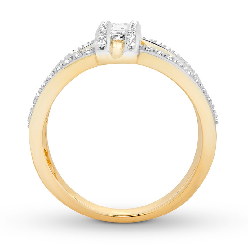 Diamond Ring 1/3 ct tw Round/Baguette 10K Yellow Gold