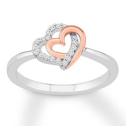 Diamond Heart Ring 1/10 ct tw Round-cut Sterling Silver/10K Gold