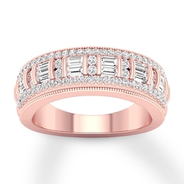Diamond Anniversary Ring 5/8 ct tw Round/Baguette 14K Rose Gold