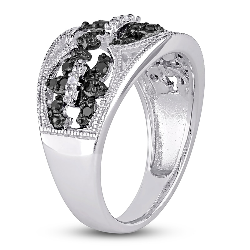 Black/White Diamond Ring 1/4 ct tw Round Sterling Silver