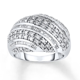 Diamond Ring 1 ct tw Round/Baguette 14K White Gold