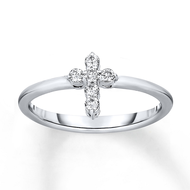 Main Image 1 of Diamond Cross Ring 1/6 ct tw Round 14K White Gold