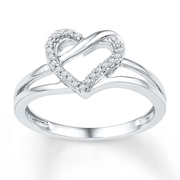 Diamond Heart Ring 1/20 ct tw Round Sterling Silver