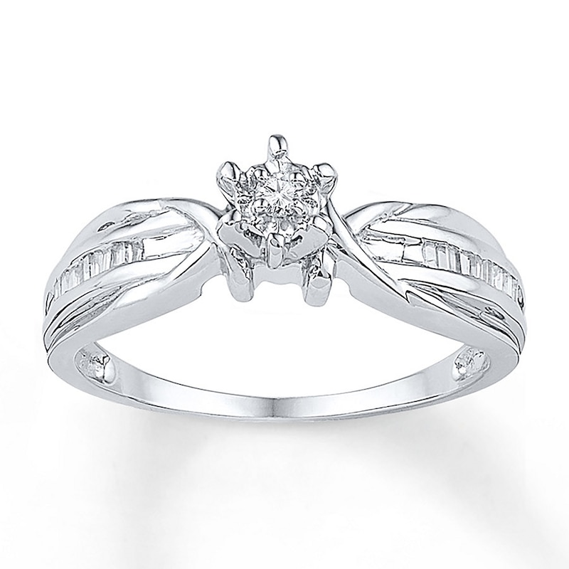 Main Image 1 of Diamond Promise Ring 1/6 ct tw Baguette/Round Sterling Silver