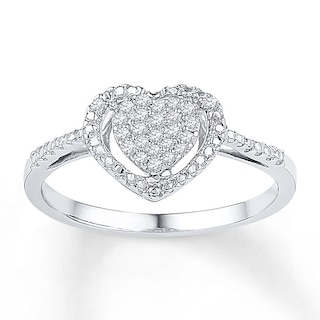 White Gold Heart and Leaf Diamond True Promise Ring 1/8ctw