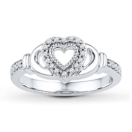 Claddagh Ring 1/8 ct tw Diamonds Sterling Silver