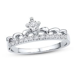 Crown Ring 1/10 ct tw Diamonds 10K White Gold