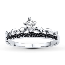 Black & White Diamonds 1/10 ct tw 10K White Gold Crown Ring