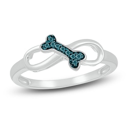 Bone Infinity Ring 1/20 ct tw Blue Diamonds Sterling Silver