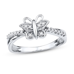 Diamond Butterfly Ring 1/10 ct tw Round Sterling Silver