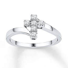 Cross Ring 1/5 ct tw Diamonds Sterling Silver