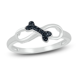 Bone Infinity Ring 1/20 ct tw Black Diamonds Sterling Silver