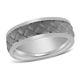 Men's Sandblasted Wedding Band 14K White Gold 7mm