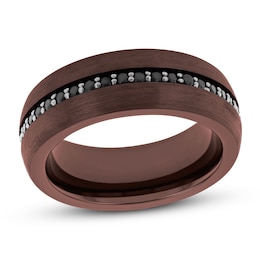 Men's Black Sapphire Wedding Band Brown Tungsten Carbide