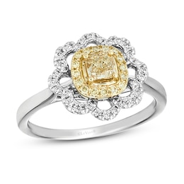 Le Vian Sunny Yellow Diamond Ring 5/8 ct tw Cushion/Round 14K Two-Tone Gold