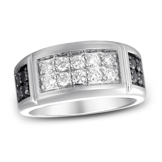 Men's Black & White Diamond Wedding Band 1 ct tw Round 14K White Gold ...