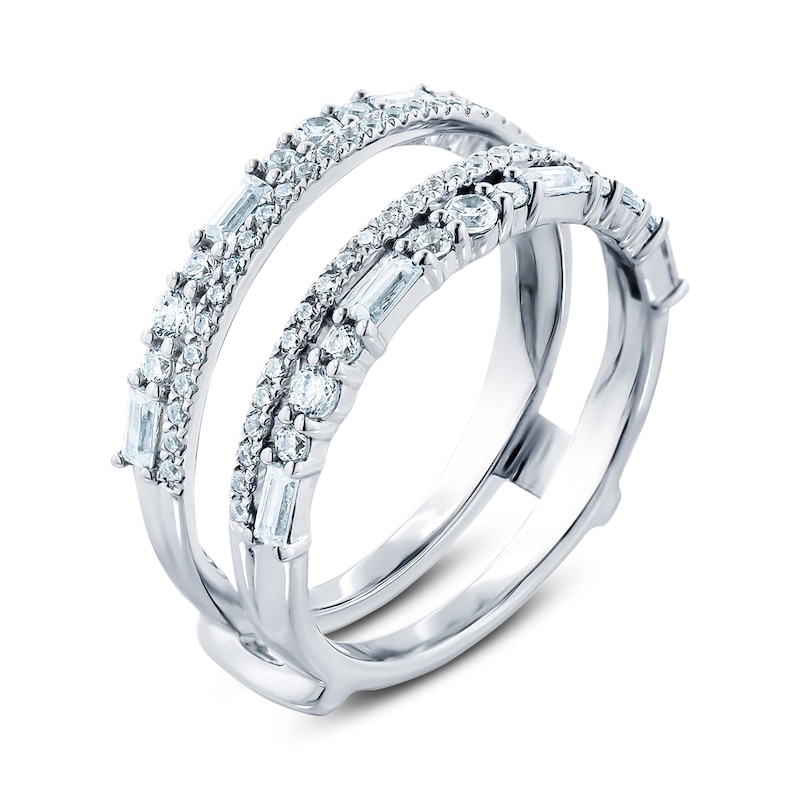 Diamond Anniversary Enhancer Ring 7/8 ct tw Round/Baguette 14K White Gold
