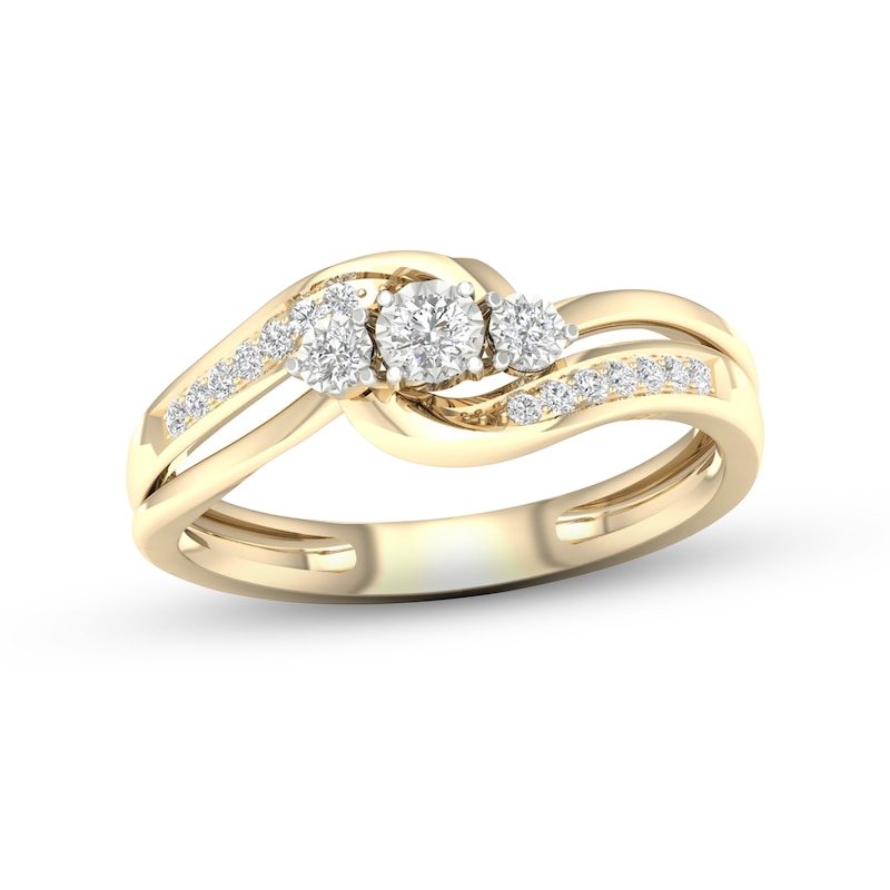 Diamond 3-Stone Ring 1/5 ct tw Round 10K Yellow Gold | Jared