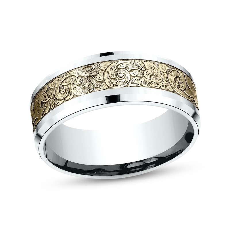 Scroll Wedding Band 14K Two-Tone Gold 8mm