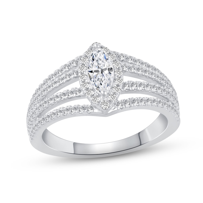 Main Image 1 of Diamond Ring 1 ct tw Round/Marquise 14K White Gold