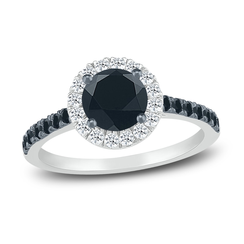 Main Image 1 of Black & White Diamond Ring 1-1/2 ct tw Round 10K White Gold