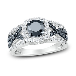 Black & White Diamond Ring 1-1/2 ct tw Round 10K White Gold