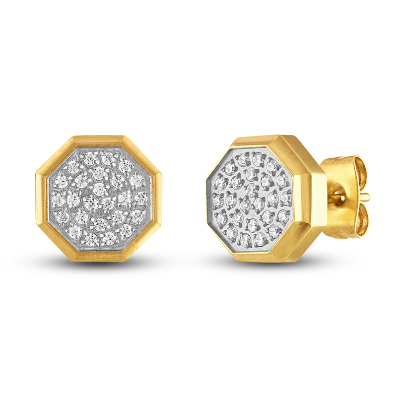 Main Image 2 of Men's Diamond Earrings 1/4 ct tw Round Yellow Ion-Plated Stainless Steel