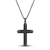 Thumbnail Image 1 of Men's Black Wooden Cross Pendant Necklace Stainless Steel 24&quot;