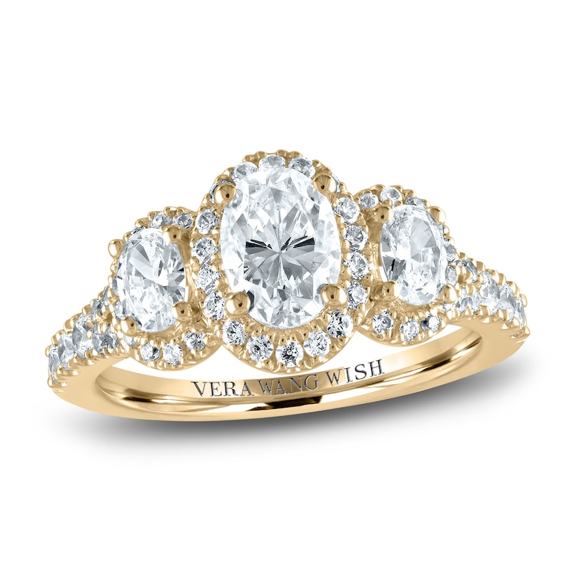 Vera Wang WISH Diamond 3-Stone Ring 3/4 ct tw Oval/Round 14K Yellow Gold