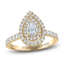 Vera Wang WISH Diamond Engagement Ring 1-1/5 ct tw Pear/Round 14K Yellow Gold
