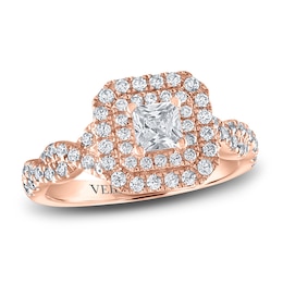 Vera Wang WISH Diamond Engagement Ring 1 ct tw Princess/Round 14K Rose Gold