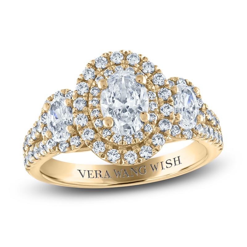 Vera Wang WISH Diamond 3-Stone Engagement Ring 1-1/2 ct tw Oval/Round 14K Yellow Gold