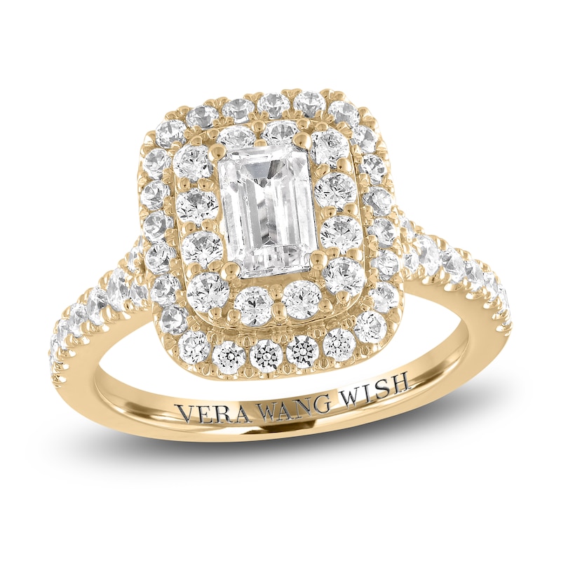 Vera Wang WISH Diamond Engagement Ring 1-5/8 ct tw Emerald/Round 14K Yellow Gold