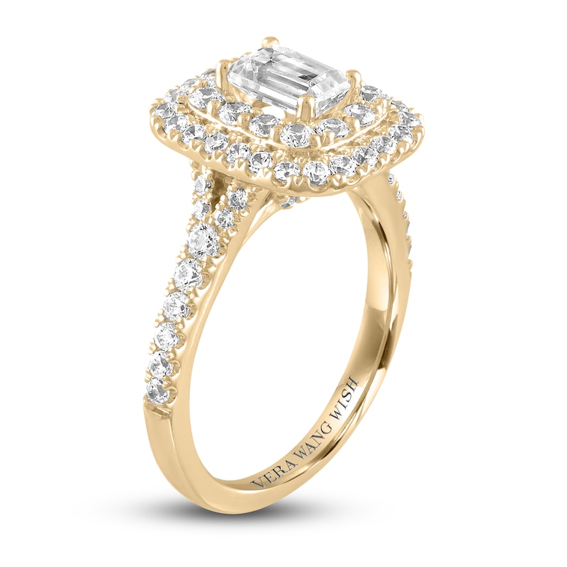 Vera Wang WISH Diamond Engagement Ring 1-5/8 ct tw Emerald/Round 14K Yellow Gold