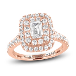Vera Wang WISH Diamond Engagement Ring 1-5/8 ct tw Emerald/Round 14K Rose Gold