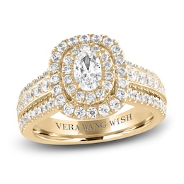 Vera Wang WISH Diamond Engagement Ring 1-3/8 ct tw Oval/Round 14K Yellow Gold
