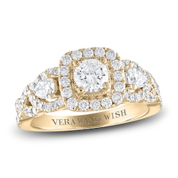 Vera Wang WISH Diamond Engagement Ring 1-3/8 ct tw Pear/Round 14K Yellow Gold